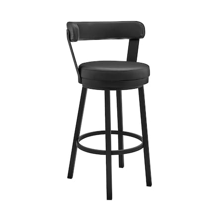 Armen Living Kobe 30" Bar Height Swivel Bar Stool in Black Finish and Black Faux Leather 721535761753
